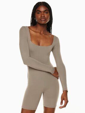 Aritzia Babaton Contour Squareneck Longsleeve Romper Turner Taupe Size Medium